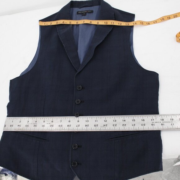 John Varvatos Vest Men 38 Linen Cotton Plaid Sleeveless Collared Waistcoat gilet - Picture 14 of 14